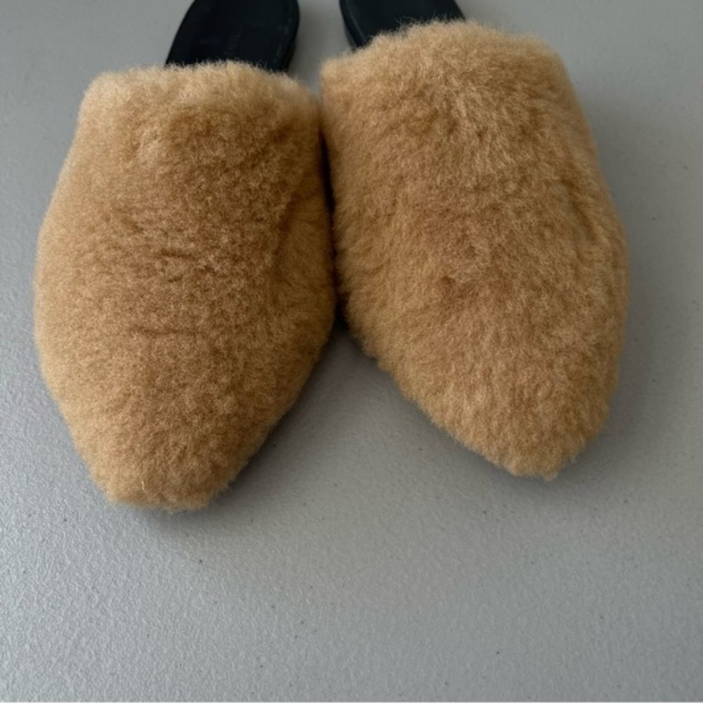 Jenni Kayne Shearling Pointed Toe Flat Mule in Natural EU38 US7.5-8 - Picture 3 of 8